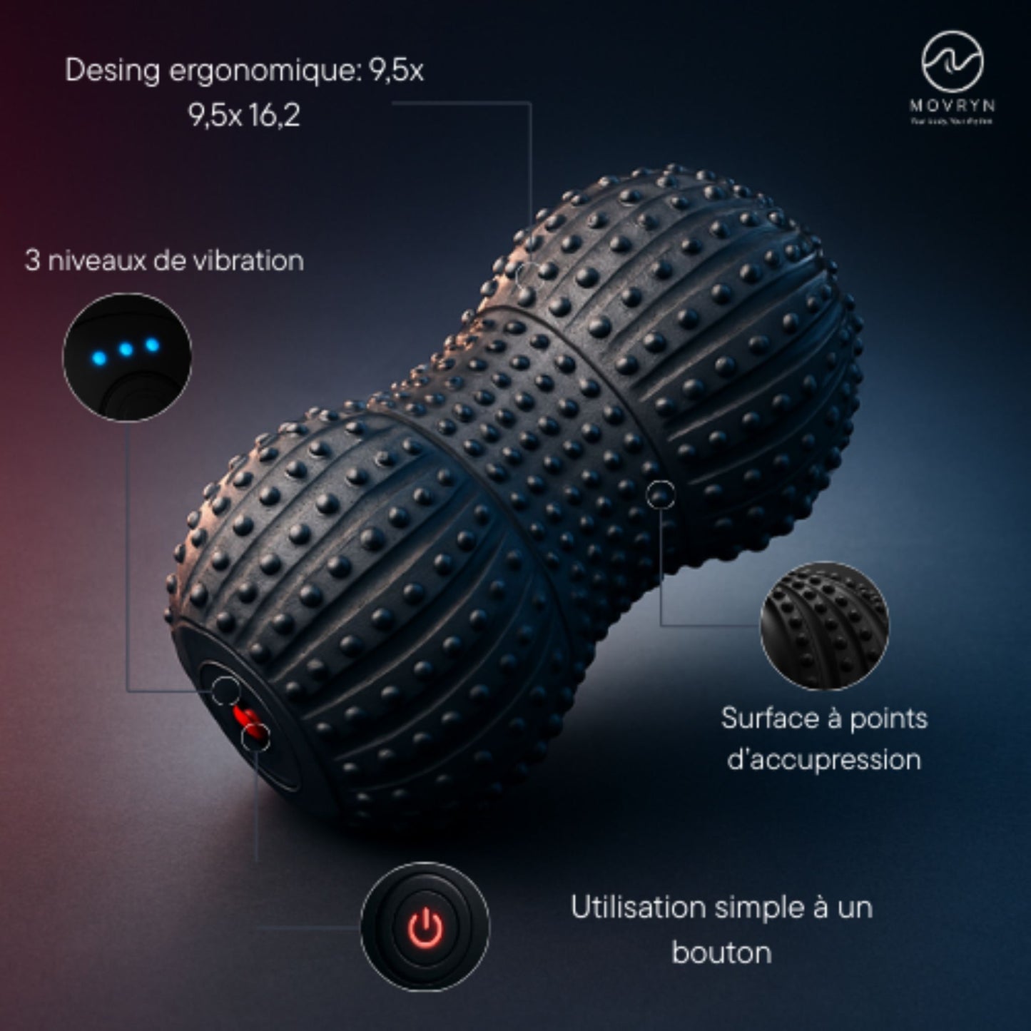 Movryn — Rouleau Vibrant de Récupération Musculaire pour Sportifs.